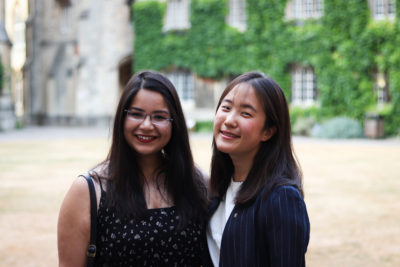students at a formal in Front Quad smiling